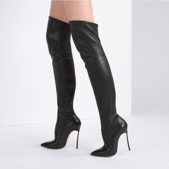 $2400 RARE CASADEI BLADE OVER THE KNEE THIGH HIGH BLACK LEATHER BOOTS EU40 - Picture 3 of 11